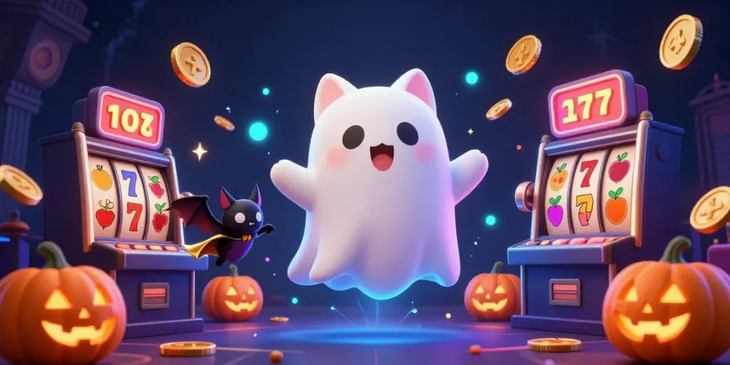 Zowin captivates players with a vibrant illustration of a ghost cat casino adventure featuring slots and glowing characters.