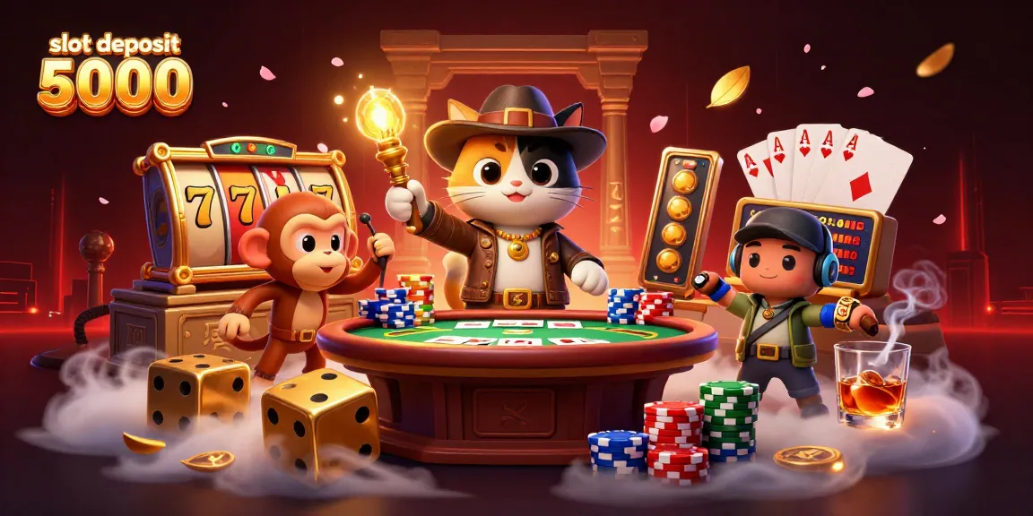 Engage in thrilling action with slot deposit 5000, featuring a cat archaeologist and a monkey in a vibrant 3D casino.