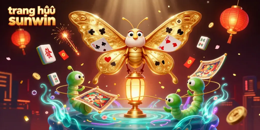 Experience vibrant gameplay at trang chủ sunwin, with colorful casino elements and a stunning moth illustration.