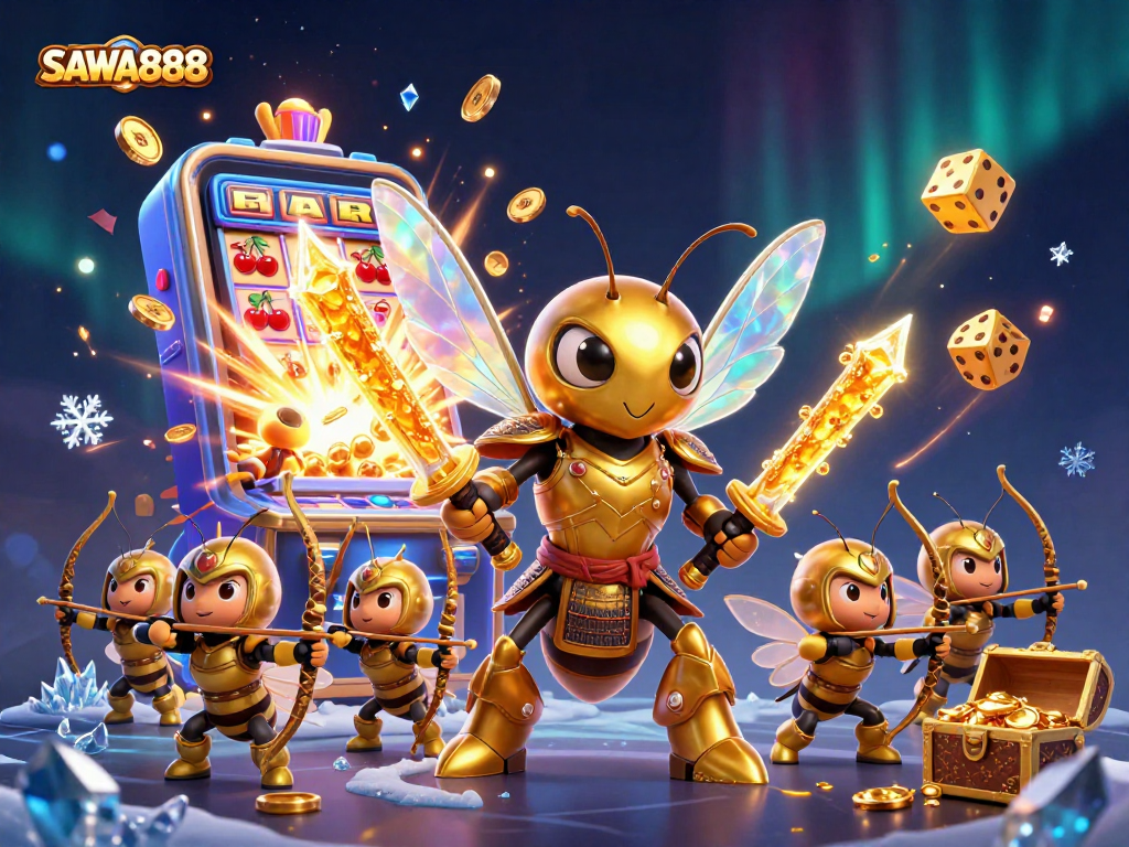 Experience the thrill of SAWA888 with vibrant casino elements and action-packed gaming excitement.