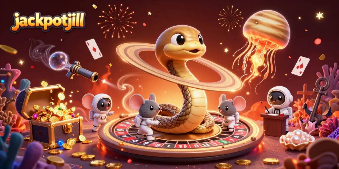 Experience the thrills at jackpotjill with an astronaut mice betting at a cosmic roulette table.