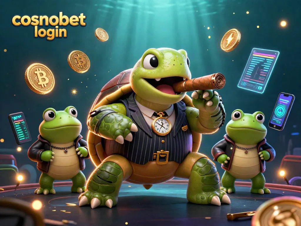 Experience a seamless cosmobet login process with vibrant 3D characters and crypto elements in this casino illustration.