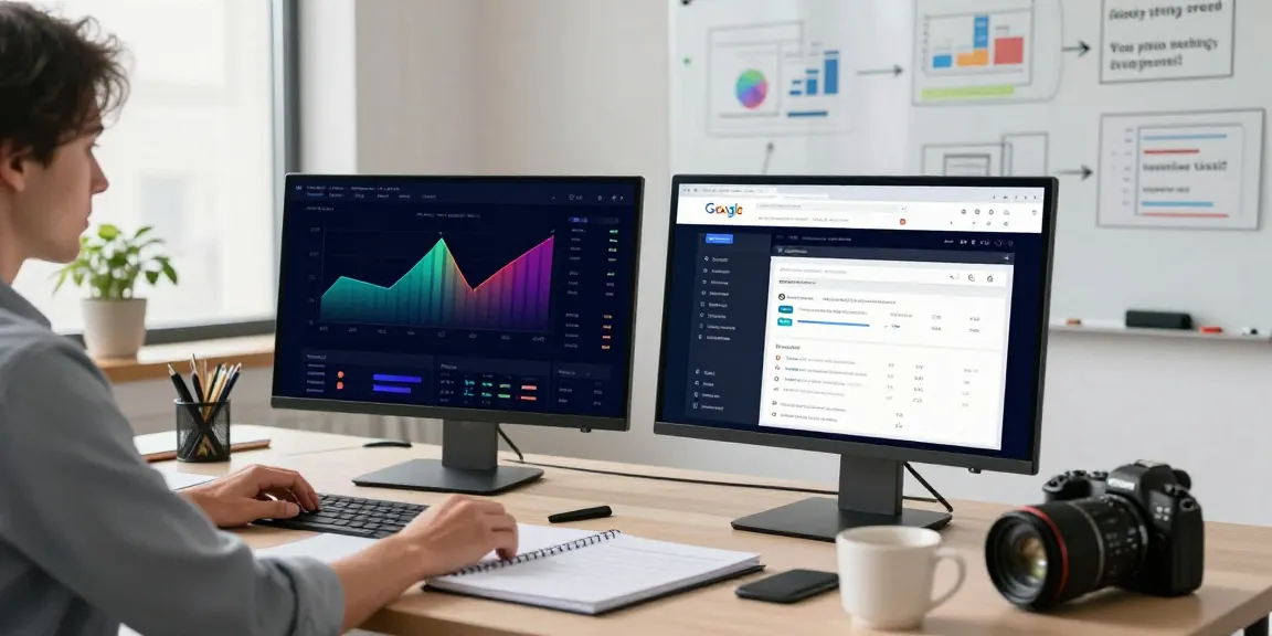 SEO specialist analyzing instant indexing data in a modern office