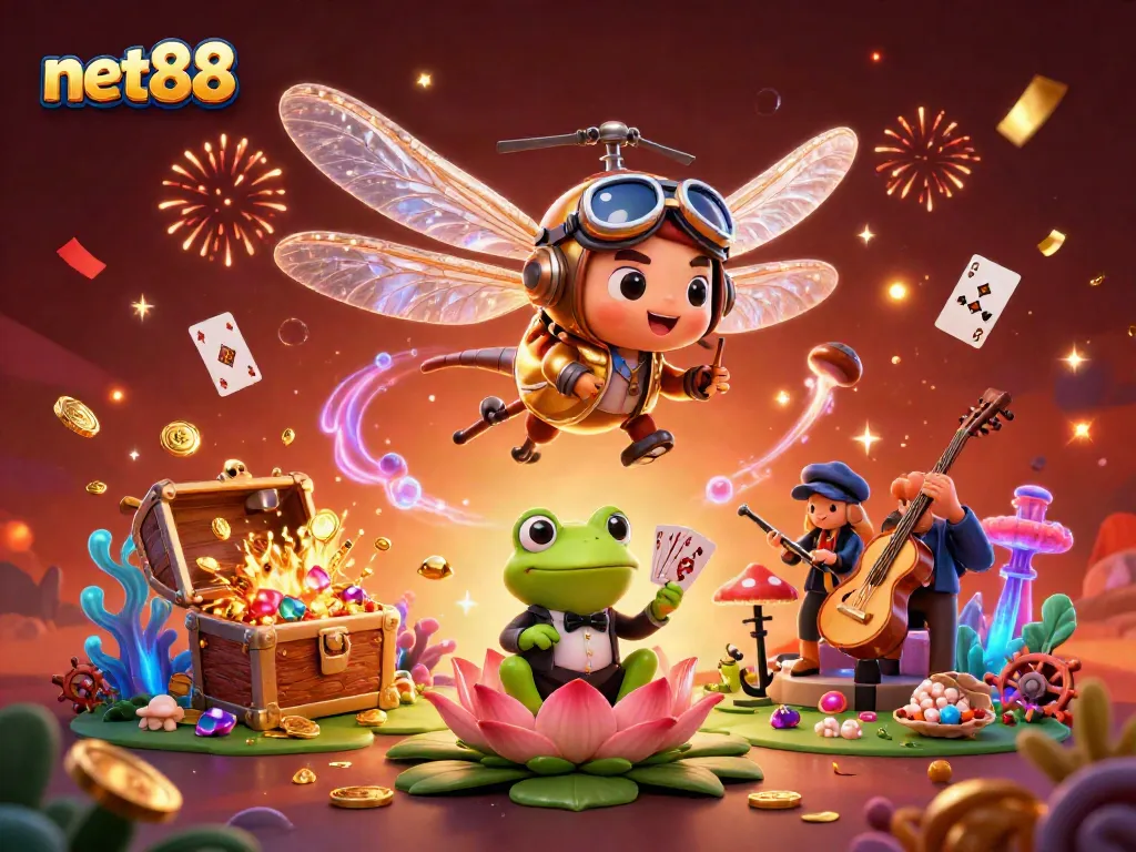 Experience the thrilling underwater adventure of net88 as vibrant characters engage in high-stakes games with shimmering treasures.