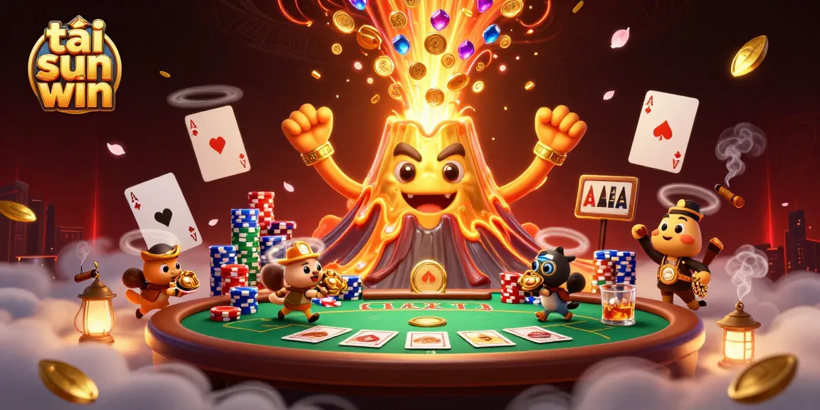 Win big with tải sun win games featuring a majestic volcano erupting gold and treasure!