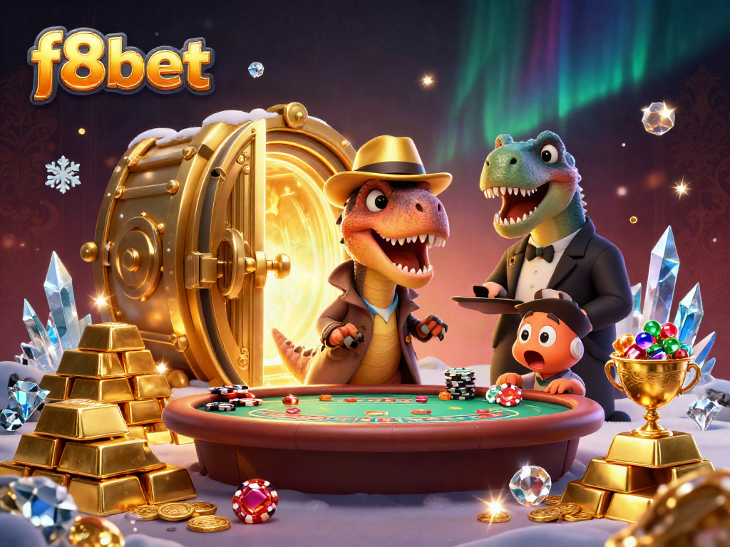 f8bet cartoon velociraptor at blackjack table, showcasing thrilling casino action