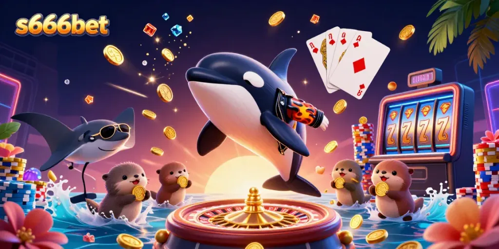 Experience thrilling wins with s666bet featuring colorful characters and casino elements in a dynamic scene.