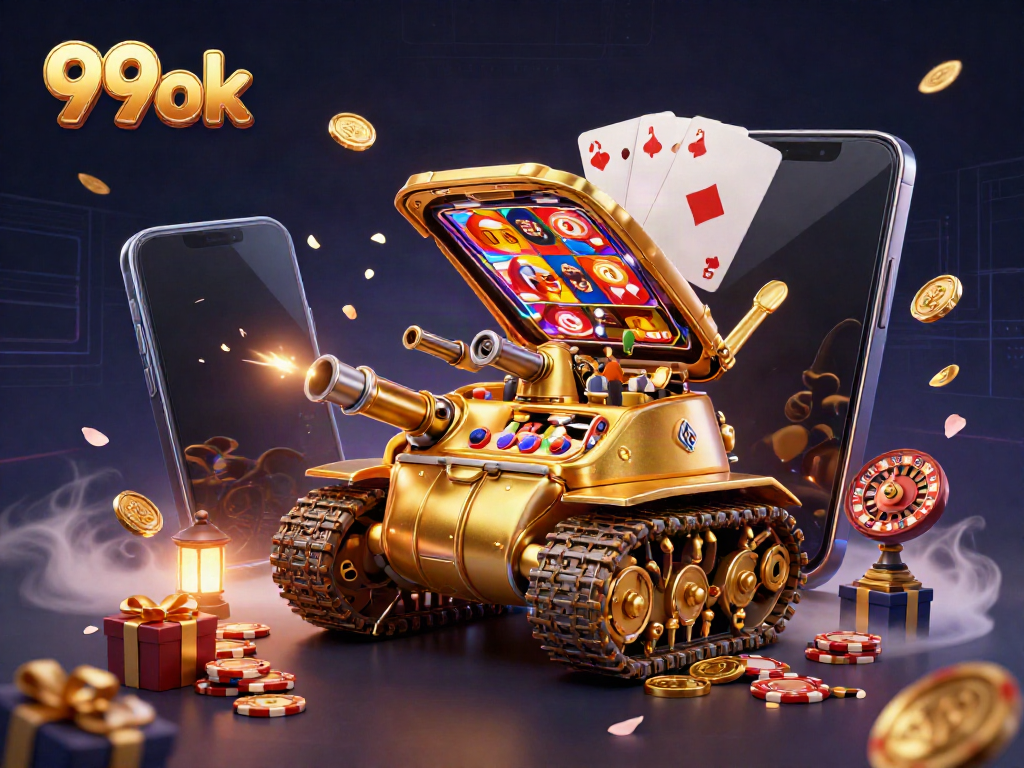Experience the excitement of 99ok's vibrant casino world with an engaging 3D illustration.