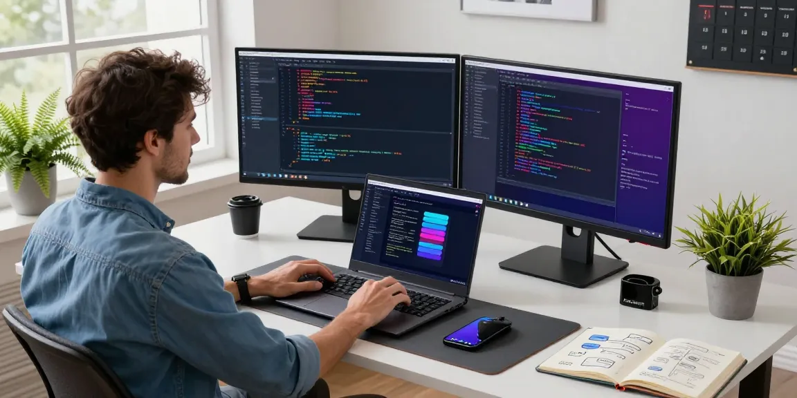 Developer engaging with an AI chatbot application in a modern tech workspace.