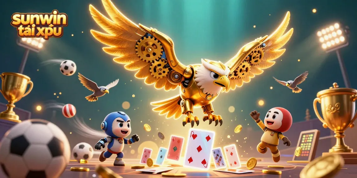 Join the excitement of sunwin tài xỉu as a cybernetic eagle dives through vibrant game elements.