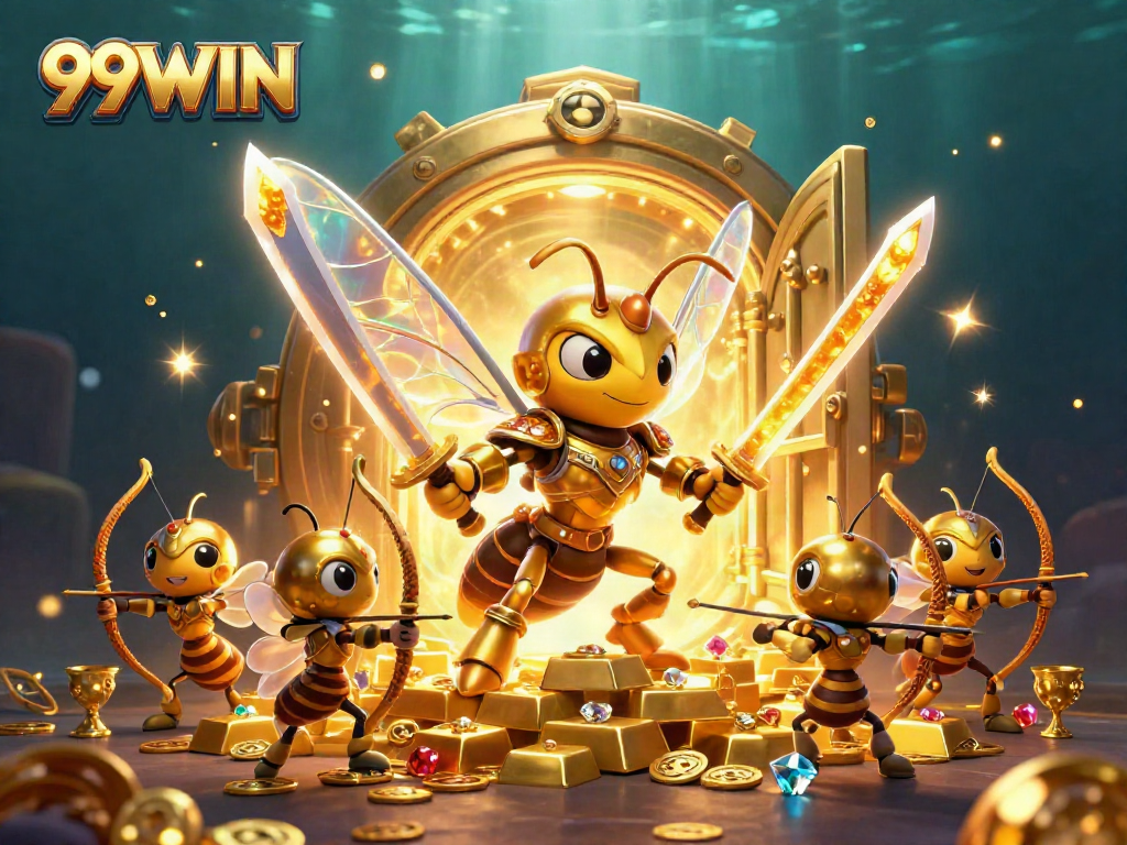 Enjoy thrilling gaming action at 99WIN, featuring vibrant characters amidst treasure-filled excitement.