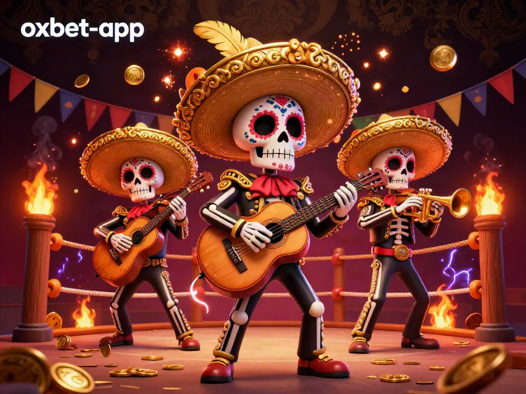 Experience exciting moments at oxbet-app with a vibrant mariachi band and immersive casino elements around them.