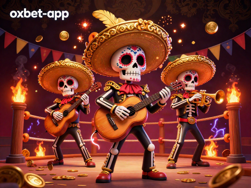 Experience exciting moments at oxbet-app with a vibrant mariachi band and immersive casino elements around them.