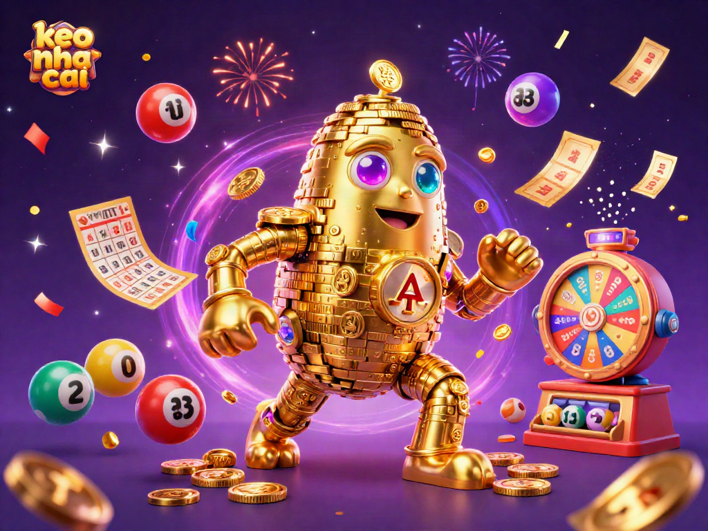 Engaging scene of the keo nha cai featuring a golden golem amidst colorful gambling elements.