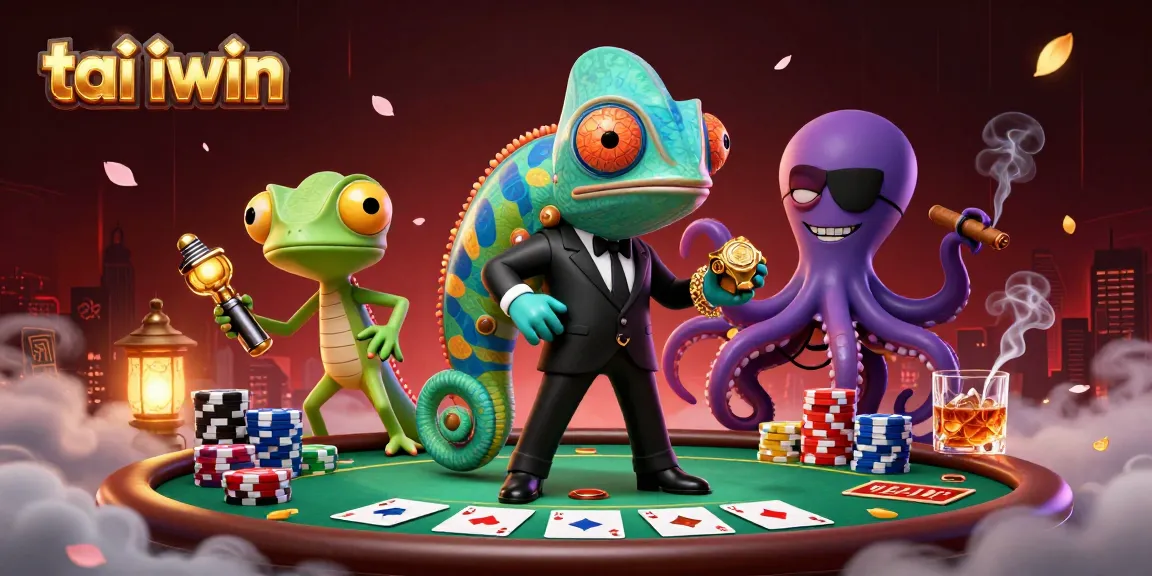 Engage in exhilarating poker action with tai iwin, featuring vibrant characters and lively casino elements.
