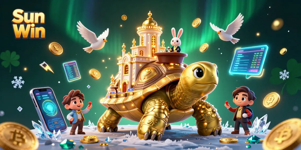 Experience Sun Win with a vibrant 3D casino scene showcasing a golden tortoise casino and interactive gaming elements.
