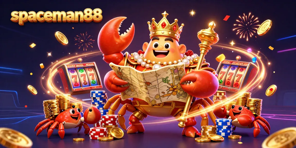 Spin to win big with spaceman88: A vibrant scene of slot machines and golden treasure.