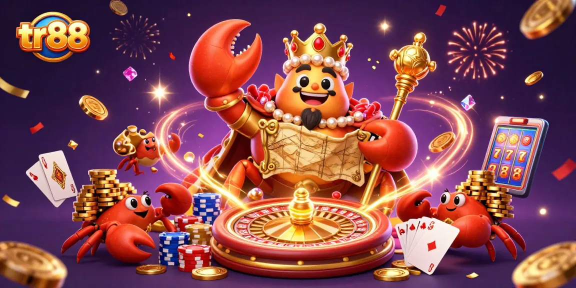 tr88 showcases a spectacular casino scene with golden crab emperor and vibrant game elements.
